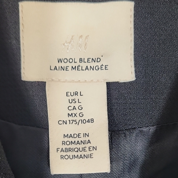 H&M Women Wool Blend Pea Coat Size L Black Button Up Classic Old Money Lined - Picture 4 of 14